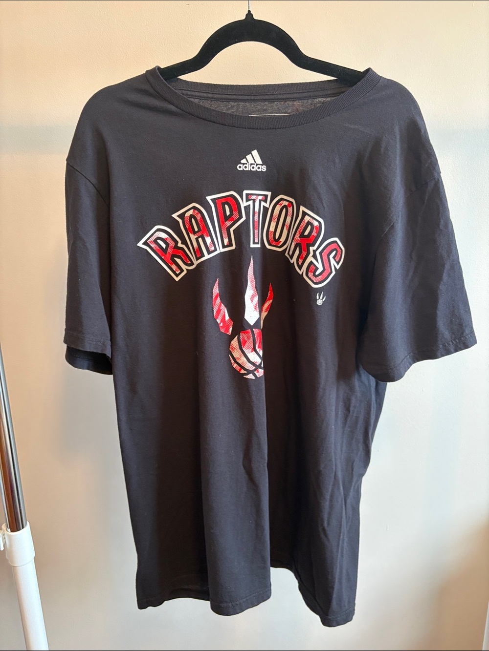 adidas Black Raptors Graphic Tee with Red & White Accents